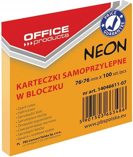 Αυτοκόλλητες Σημειωσεις Office Products Neon 76x76mm 100τμχ Πορτοκαλί 14046611-07