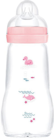 Mam Glass Baby Bottle Feel Good Anti-Colic with Silicone Nipple for 2+ months Pink Duck / Dolphin 260ml
