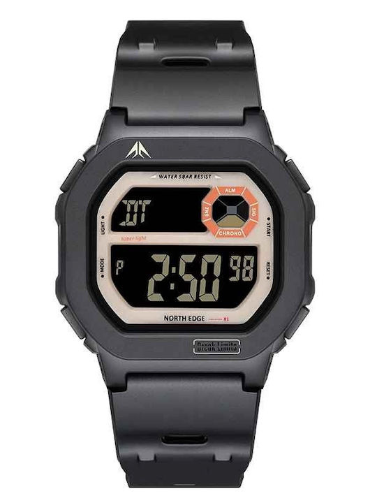 North Edge Ceas Digital Bărbătesc 13mm cu Baterie cu Curea din Cauciuc Negru