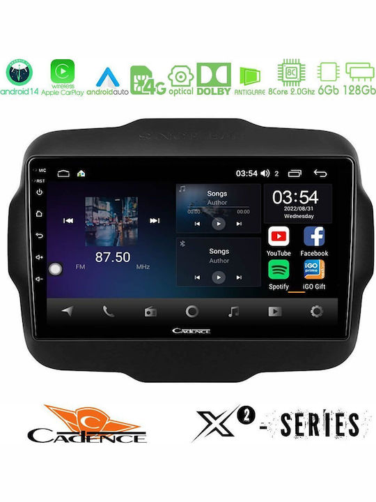 Cadence Car Audio System for Jeep Renegade 2015-2019 (Bluetooth/USB/WiFi/GPS/Apple-Carplay/Android-Auto) with Touch Screen 9"