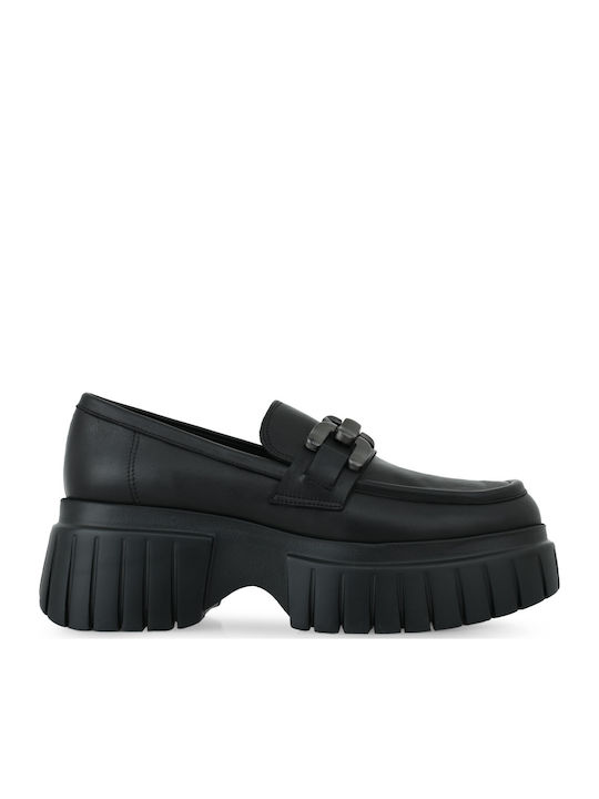 Leather Women's Loafers in Black Color