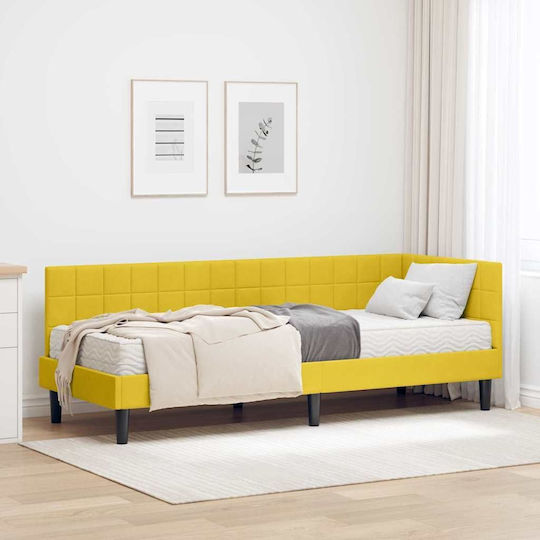 Ein Einzelbett Mit Samt Gelb Mit Lattenrost & Matratze 90x190cm