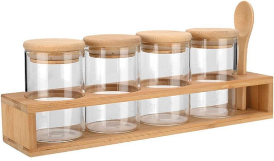 Estia Bamboo Essentials Θήκες Μπαχαρικών Γυάλινες σε Βάση