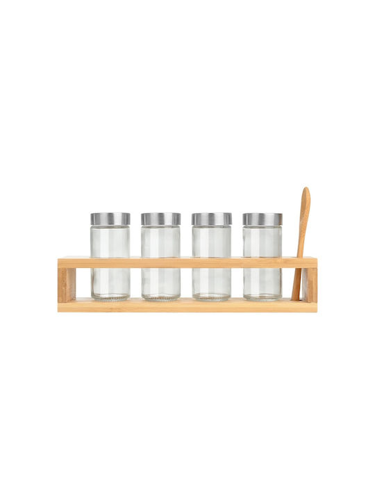 Estia Bamboo Essentials Θήκες Μπαχαρικών από Μπαμπού σε Βάση Διάφανη 4τμχ