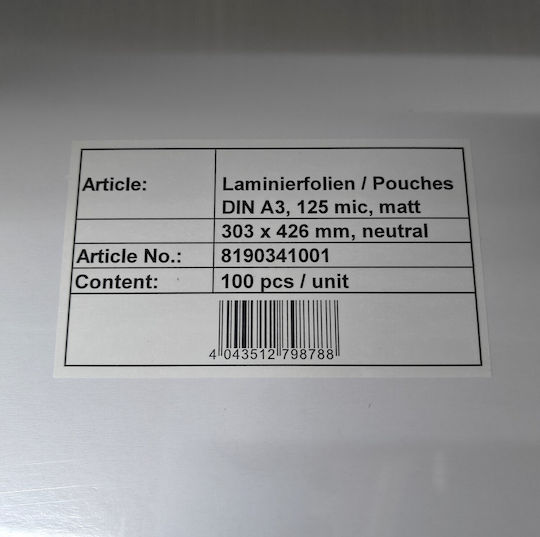 Monolith Laminierfolien Matt A3 125 Mikron 100 Stück