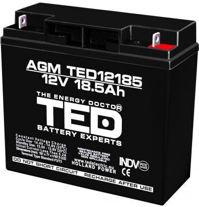Ted Батерия 12V 18.5Ah AGM Оловно Киселинна Клема T3 181mm x 76mm x H167mm