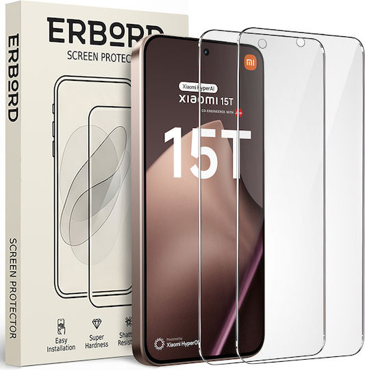 2x Σκληρυμένο Γυαλί Xiaomi 15t Erbord 9h Hard Glass Γρήγορο