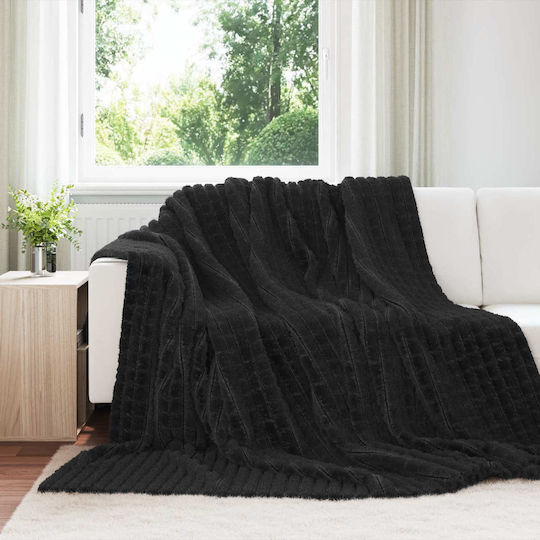 vidaXL Κουβέρτα Fleece Υπέρδιπλη 240x220εκ. Μαύρο