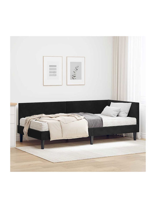 Einzelbett Mit Samt Schwarze Mit Lattenrost & Matratze 94x200cm