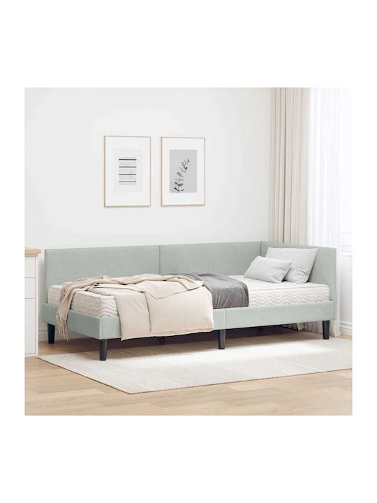 Single Bed Upholstered with Velvet Light Gray w...