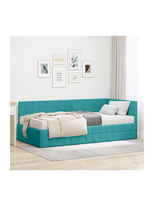 Pat Single Turquoise Velvet cu Lamele & Saltea ...