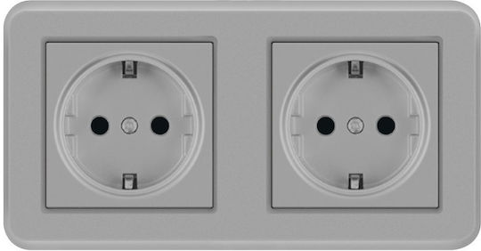 Ts-pc Priză Dublă Îngropată 110-250v 16a Ignifugă 80x151mm Gri