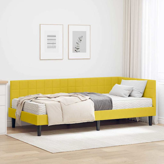Pat Single Tapitat Cu Catifea Galbenă Catifea Galbenă Cu Plăci Și Saltea 90x190cm