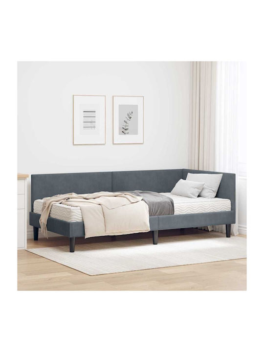 Single Bed Upholstered with Velvet Gray Velvet ...