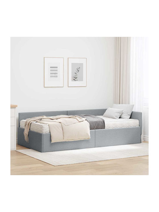 Single Upholstered Bed Base with Fabric Light Grey with Slats and Mattress 94x190cm