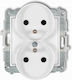 Icon Double Power Socket Mechanism Frame Grounding 2x 2p+z Overcast Front Tracks Matt White 25igpr-2zp