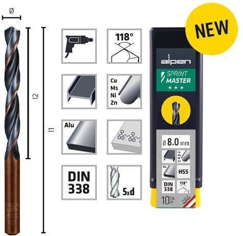 Burghiu Metalic Alpen HSS Sprint Master DIN338 RN 4.0x75/43