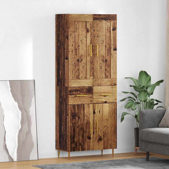 Bodenstehende Highboard-Wohnzimmervitrine aus Spanplatte Altholz 69,5x34x180cm