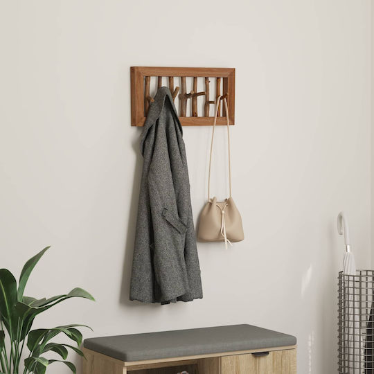 vidaXL Wooden Wall Hanger 7 Hooks Brown 50x25x11cm