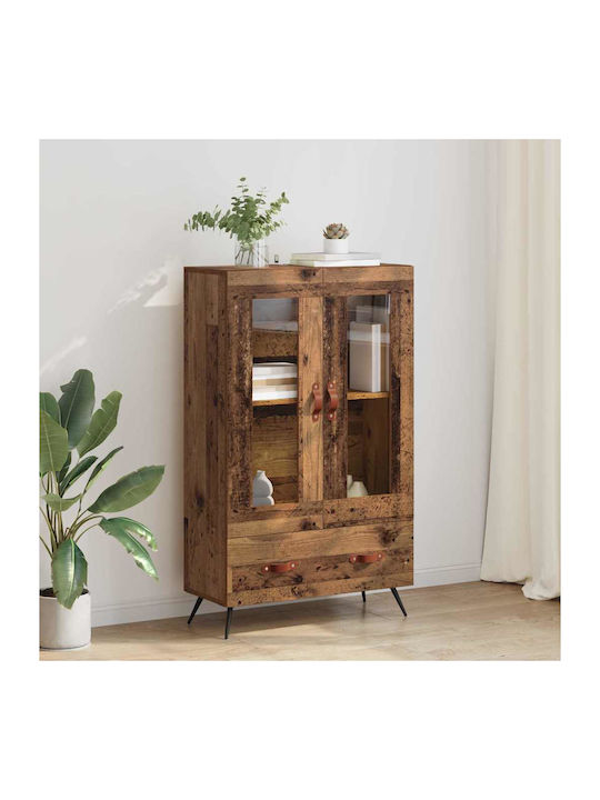 Wand Wohnzimmer Vitrine aus Holz & Metall mit G...