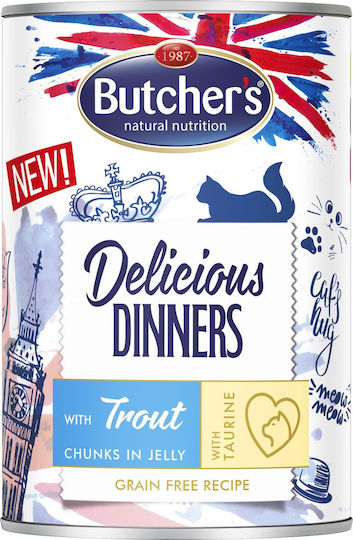 Butcher's Pet Care Delicious Dinners Wet Food for Cats in Cans with Trout and Chicken 400gr