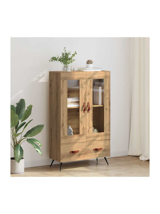Highboard Floor-standing Living Room Display Cabinet made of Particleboard with Glass Brown 69.5x31x115cm