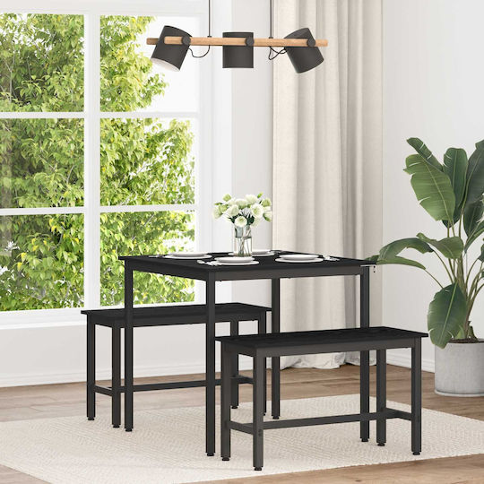 Table Dining Room Wooden with Metal Frame Black 80x80x75cm