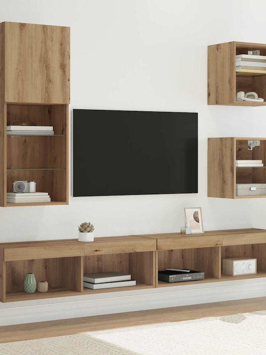 Wohnzimmer TV-Einheit Artisan Oak mit Vitrine & Beleuchtung L100xB30xH30cm