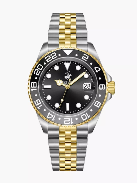 Beverly Hills Polo Club Men's Watch 40mm Battery with Silver Metal Bracelet