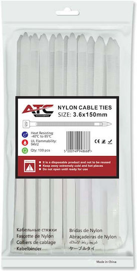 ATC Kabelbinder Kunststoff 150mmx3.6mm in Weiß Farbe (100Stück) (20.007.0017)