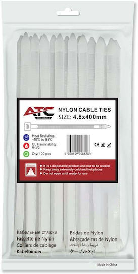 ATC Kabelbinder Kunststoff 400mmx4.8mm in Weiß Farbe (100 Stück) (20.007.0033)