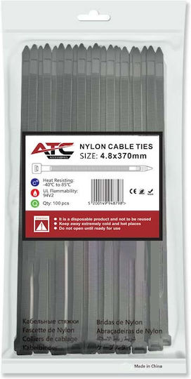 ATC Plastic Cable Ties 370mmx4.8mm In Black Colour 100 Pieces 20.007.0030