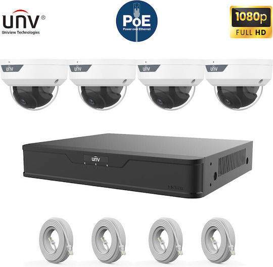 Uniview Überwachungssystem 4 Kameras Kameras IP 1080p mit Rekorder NVR