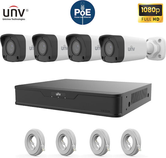 Uniview Überwachungssystem 4 Kameras Kameras IP 1080p mit Rekorder NVR