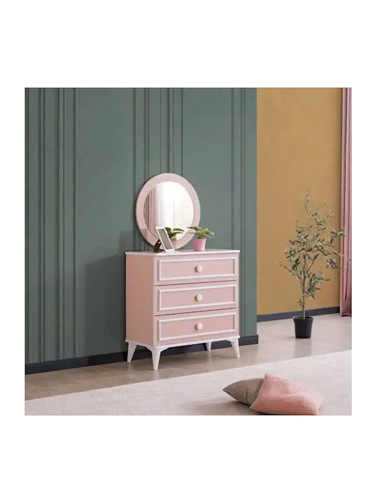 Rosa Kinderkommode mit Spiegel für Kinderzimmer – 80×140cm