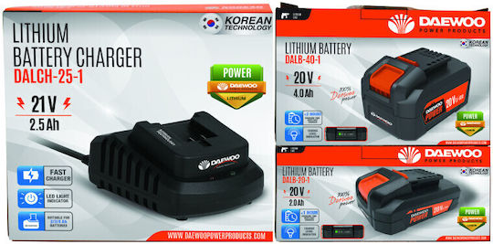 Станция За Зареждане U-force 21v 2.5ah + Батерия U-force 20v 2.0ah + Батерия U-force 20v 4.0ah Daewoo
