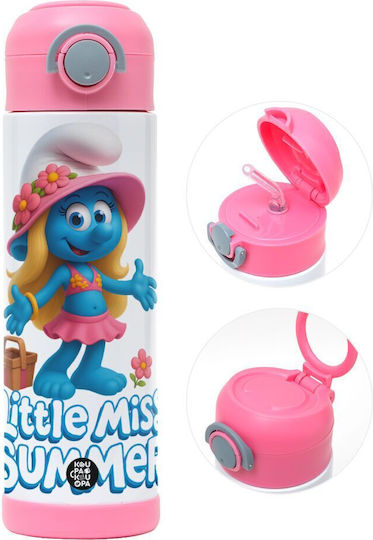 Koupakoupa The Smurfs Kids Water Bottle Smurfs Stainless Steel with Straw Pink 500ml