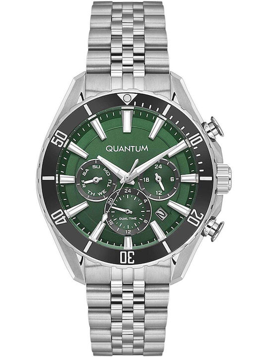 Quantum Dual Time Men's Watch Battery with Silv...
