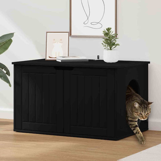 Vidaxl Σπίτι Γάτας Μαύρο 85 X 55 X 53,5 Εκ Επεξεργασμένο Ξύλο
