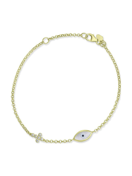 CHrysolithos Kids Bracelet from Gold-plated Silver with Evil Eye & Σταυρό