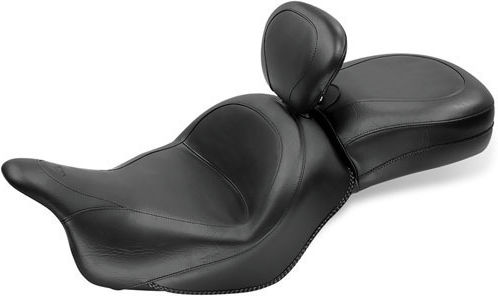 Mustang Double Driver Passenger Motorcycle Saddle 09-13 Kawasaki Vulcan 1700 Classic Mustang 1 Piece 2-up Wide Touring Vintage Seat Plain Black