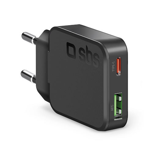 SBS Φορτιστής Χωρίς Καλώδιο με Θύρα USB-A και Θύρα USB-C 30W Power Delivery Μαύρος (21188)