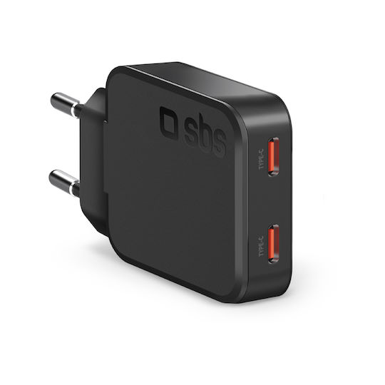 SBS Зарядно без кабел с 2 USB-C порта 65W Power Delivery Черен (23755)