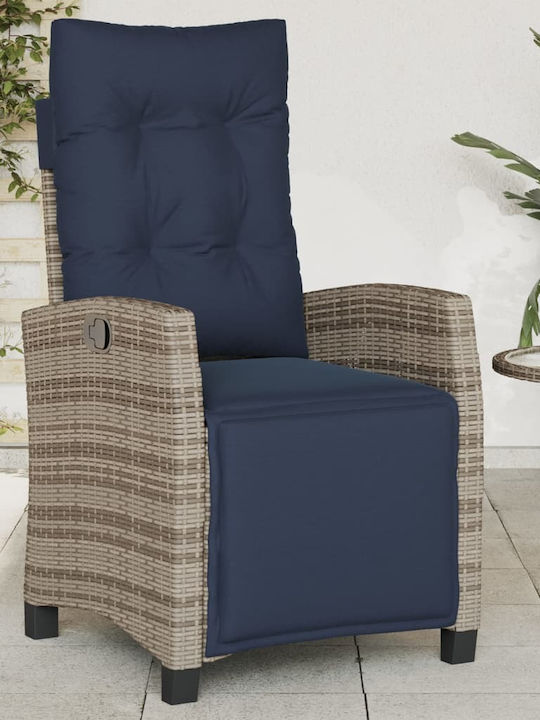 Outdoor Chair Rattan Gray with Cushion 57x66x93cm