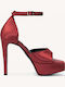 Burgundy Women's Satin Flat Sandals Thin Heel
