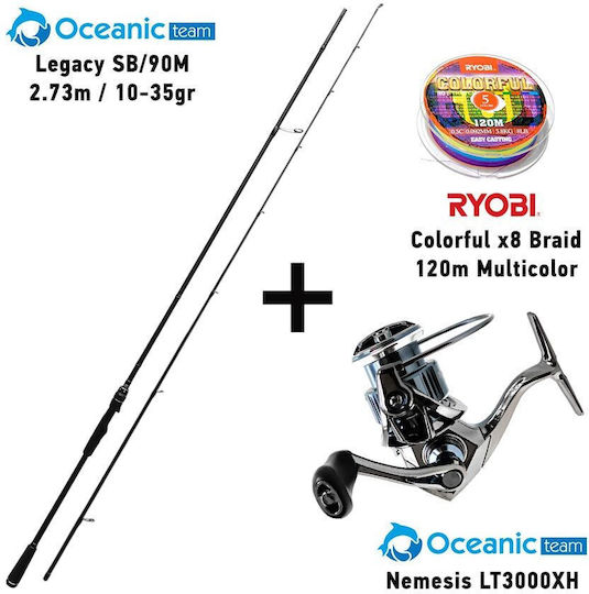Combo Spinning Oceanic Team Legacy Sb/90m 2.73m 10-35g + Oceanic Team Nemesis Lt3000xh + Ryobi Colorful X8 Braid 120m Multicolor