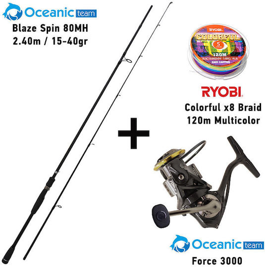 Combo Spinning Oceanic Team Blaze Spin 90mh 2.70m 15-40g + Oceanic Team Force Gs4000 + Ryobi Colorful X8 Braid 120m Multicolor