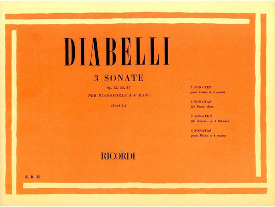 Ricordi Anton Diabelli 3 Sonates Op 32,33,37 Per Pianoforte 4 Χέρια