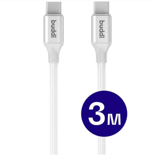 Buddi Flex USB 2.0 Cable USB-C male - USB-C 60W White 3m