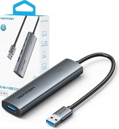Vention USB-Hub 5 Anschlüsse USB 3.0 mit USB-A Anschluss Grau